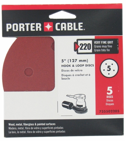 Porter Cable 7355022-05 5 Count 5 In. 220 Grit Hook & Loop Abrasive Discs