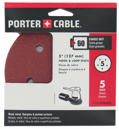 Porter Cable 7355006-05 5 Count 5 In. 60 Grit Hook & Loop Abrasive Discs