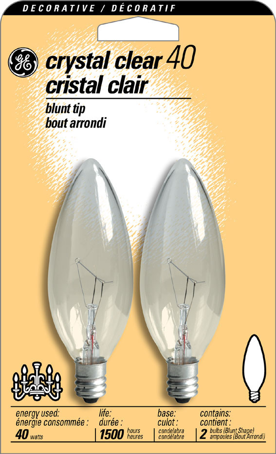 75033 2 Count 40 Watt Clear Straight Tip Chandelier Light Bulbs
