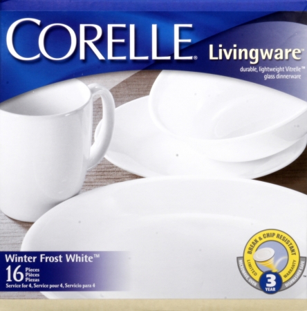6022003 16 Piece Corelle Livingware White Winter Frost Dinnerwar