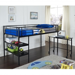 Twin Loftmetal Bed With Desk And Shelves, Black