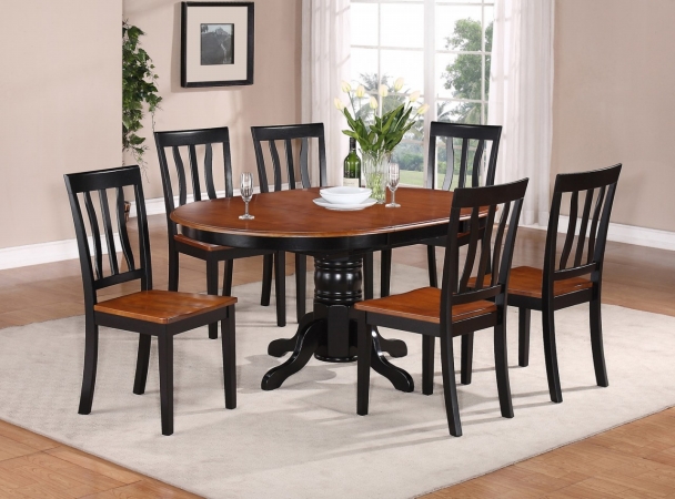 Wooden Imports Furniture Et7-blk-w 7pc Easton Dining Table And 6 Wood Seat Chairs In Black & Cherry Finish