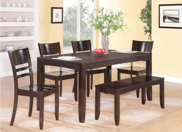 Wooden Imports Furniture Ly7-cap-w 7pc Lynfield Rectangular Dining Table With Butterfly Leaf & 6 Wood Seat Chairs In Cappuccino Finish