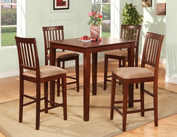 Vn3-mah-c 3pc Vernon Pub Counter Height Square Table & 2 Microfiber Upholstered Seat In Mahogany Finish