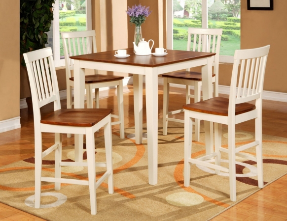 Vn5-whi-w 4pc Vernon Pub Counter Height Square Table & 4 Wood Seat Chairs In Buttermilk & Cherry Finish