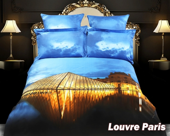 - Louvre Paris King Size 6 Pieces Duvet Cover Set 100% Cotton City Themed Bedding Dm430k