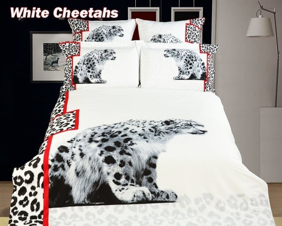 - White Cheetahs Queen Size 6 Pieces Duvet Cover Set Animal Themed Luxury Bedding Dm431q