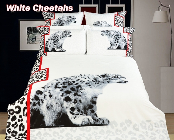 - White Cheetahs Twin Size 4 Pieces Duvet Cover Set Animal Themed Luxury Bedding Set Dm431t