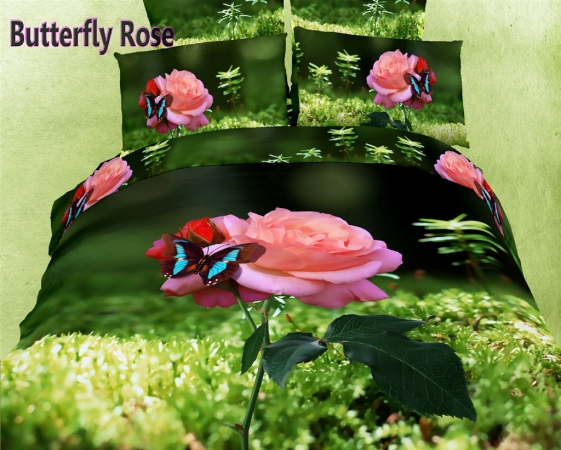 - Butterfly Rose King Size 6 Pieces Duvet Cover Set - Cotton Luxury Bedding Dm440k