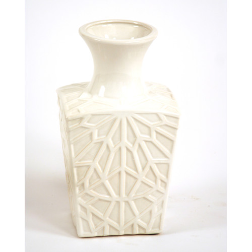 Distinctive Designs Ddi-040-sm White Glazed Embossed Square Kira Vase