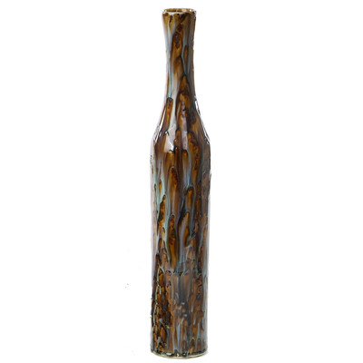 Distinctive Designs Ddi-524a Tall Slender Fire Glazed Brown And Teal Ceramic Vase