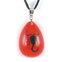Sp104 Necklace Black Scorpion Small Water Drop Shape Red