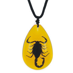 Sp201 Necklace Black Scorpion Large Water Drop Shape Amber
