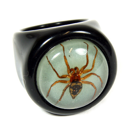 R0018-6 Ring Spider Black Ring With Glow In The Dark Back Size 6