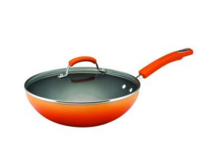11486 Hard Enamel Cookware, 11-inch Covered Stir Fry, Orange Two-tone