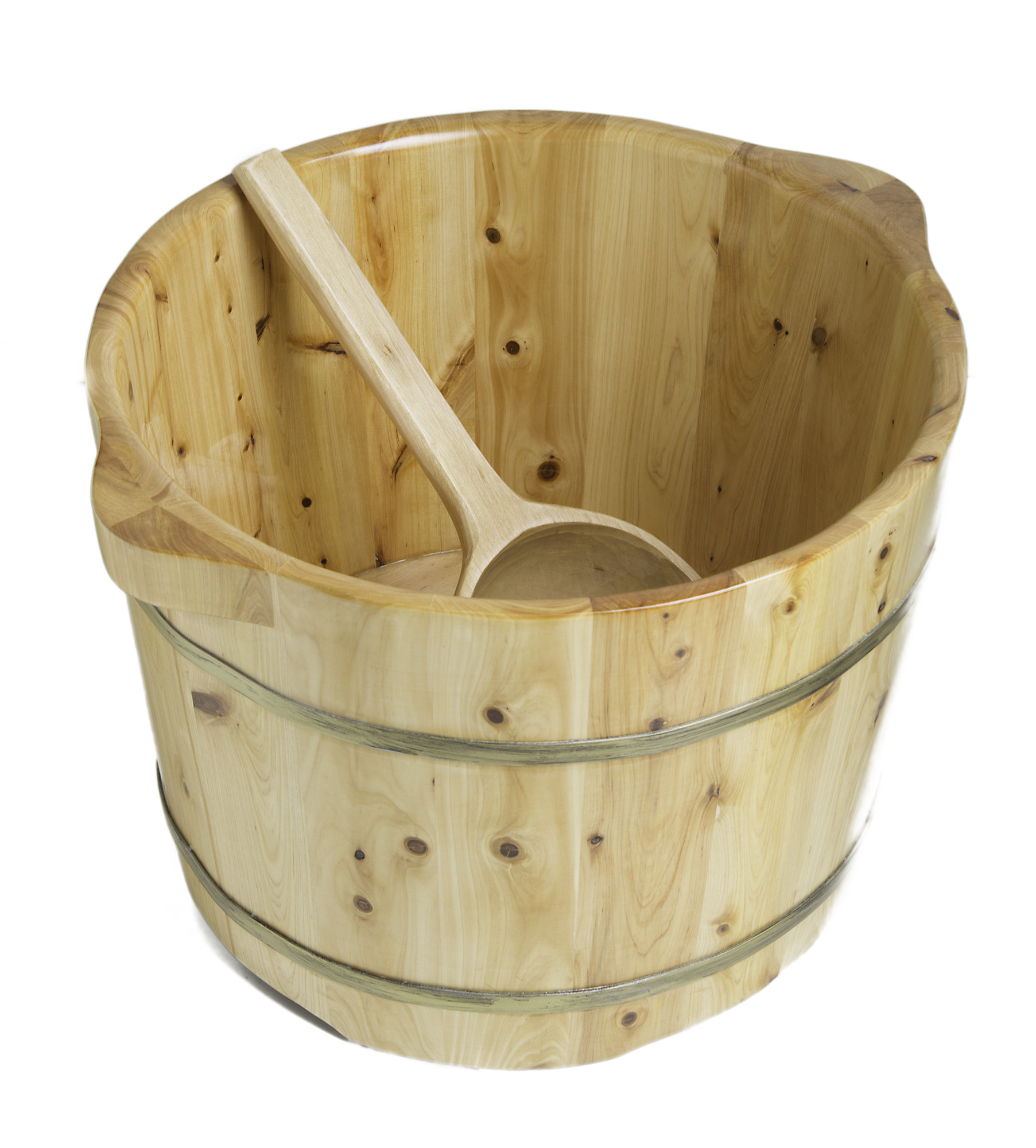 Ab6604 15 In. Solid Cedar Wood Foot Soaking Barrel Bucket With Matching Spoon - Natural Wood
