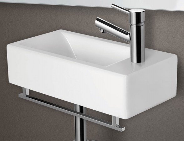 Ab108 Small Modern Rectangular Wall Mounted Ceramic Bathroom Sink Basin - White