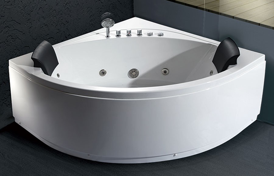 Am200 5 Ft. Rounded Modern Double Seat Corner Whirlpool Bath Tub With Fixtures - White