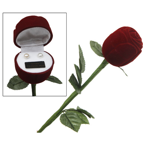 290-pelsr Premium Long Stem Rose With Genuine Pearl Earrings
