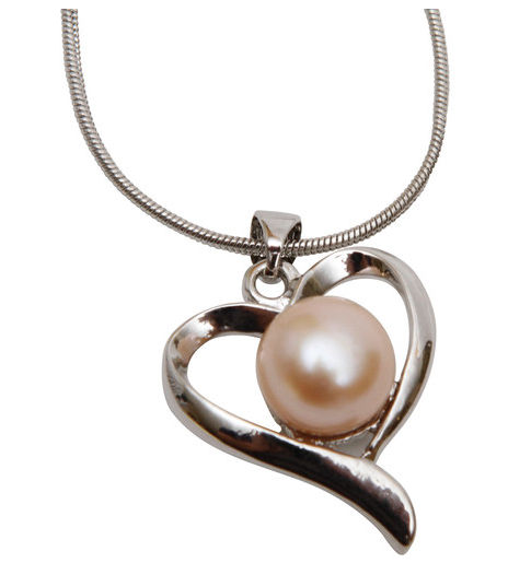 290-pfphn Premium Pink Freshwater Pearl Heart Necklace
