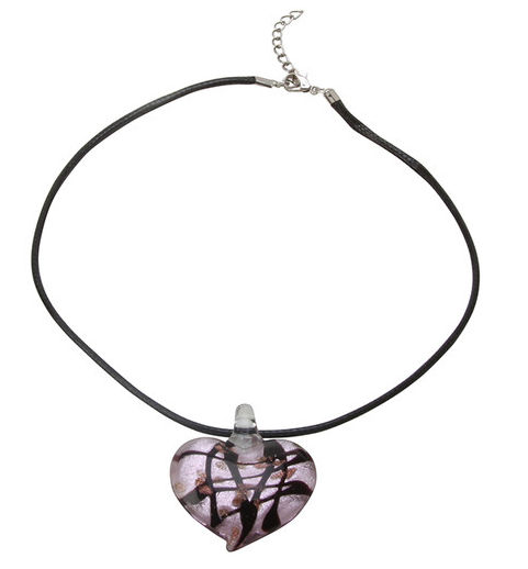 290-dghnp Bret Roberts Pink Hand-blown Glass Heart Necklace