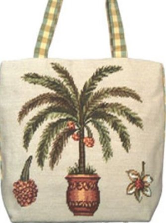 C216hb Palm Tree Needlepoint Tote Bag