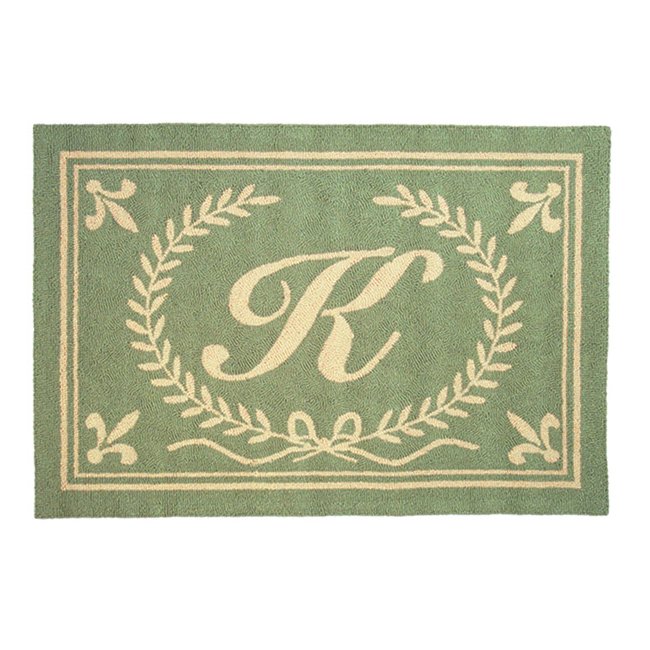 C236ff Green Intial F Hook Rug