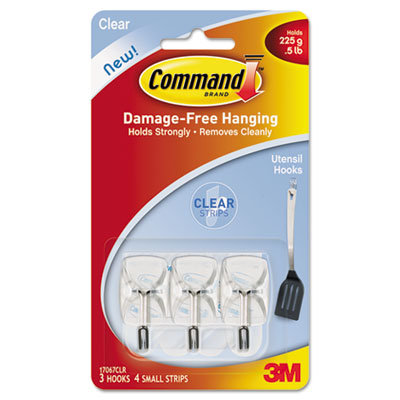 17067clr Clear Hooks & Strips Plastic-wire Small 3 Hooks With 4 Adhesive Strips Per Pack