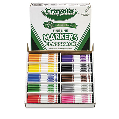 Crayola 588210 Washable Classpack Markers- Fine Point- Ten Assorted Colors- 200-Box