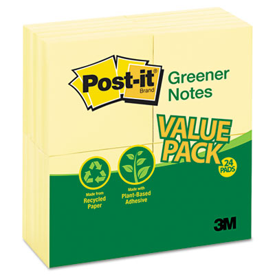 Post-It Greener Notes 654RP-24-YW Original Recycled Note Pads 100 3 x 3 Sheets Canary Yellow 24 Pads-Pack Post-It Greener Notes 654RP-24-YW Original Recycled Note Pads 100 3 x 3 Sheets Canary Yellow 24 Pads-Pack