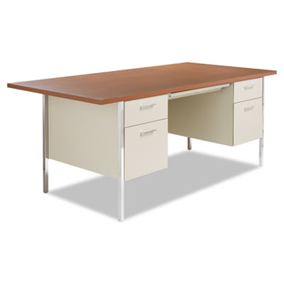 Alera Alesd217236po Double Pedestal Steel Desk, Metal Desk, 72w X 36d X 29.5h, Cherry-putty