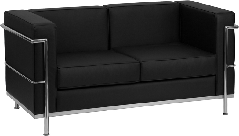 Hercules Regal Series Contemporary Black Leather Love Seat With Encasing Frame - Zb-regal-810-2-ls-bk-gg