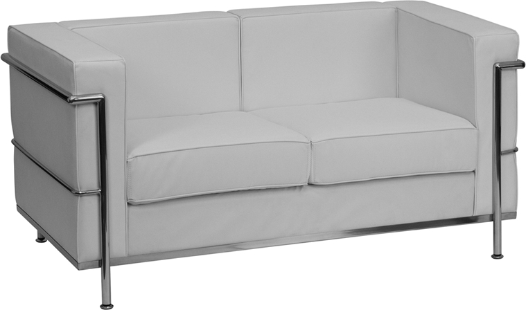 Hercules Regal Series Contemporary White Leather Love Seat With Encasing Frame - Zb-regal-810-2-ls-wh-gg