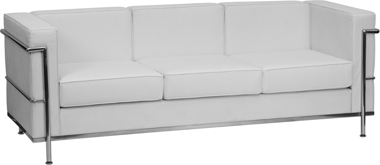 Hercules Regal Series Contemporary White Leather Sofa With Encasing Frame - Zb-regal-810-3-sofa-wh-gg