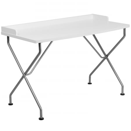 White Computer Desk With Silver Frame - Nan-jn-2116-wh-gg