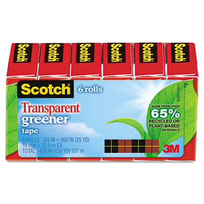 Scotch 6126p Transparent Greener Tape .75 In. X 900 In. 1 In. Core 6 Rolls