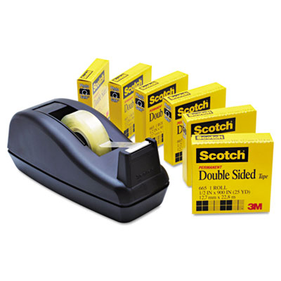 Scotch 665-6pkc40 665 Double-sided Tape With C40 Dispenser .5 In. X 900 In. 6 Clear Rolls