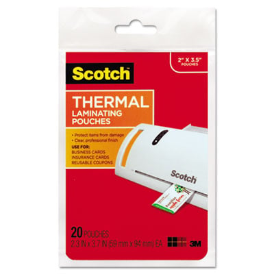 Scotch Tp5851-20 Business Card Size Thermal Laminating Pouches, 5 Mil, 3 .75 X 2 .38, 20-pack