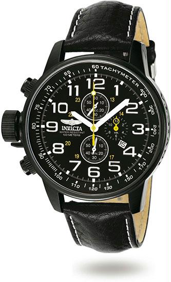 Mens Black Stainless Steel Lefty Force Chronograph Leather Strap Watch