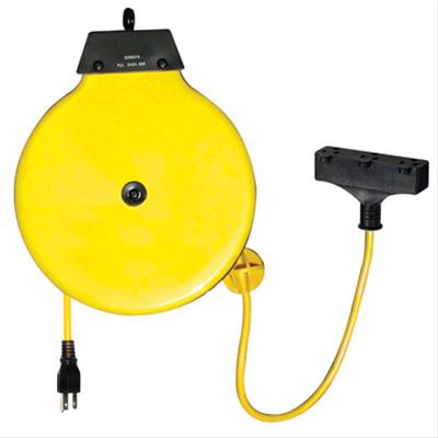 Retractable Extension Cord Reel With 30 Ft. Yellow Cord And Tri-tap Indoor Plug