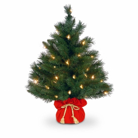 24 In. Majestic Fir Tree With 35 Clear Lights And Red Cloth Bag