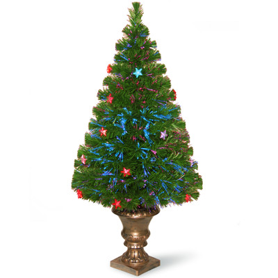 National Tree SZEX7-133-36 36 in. Fiber Optic Evergreen Firework Tree with Multi LED Stars in Plastic Urn - UL