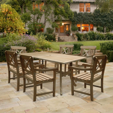 Renaissance Rectangular Table & Armchair Outdoor Hand-scraped Hardwood Dining Set
