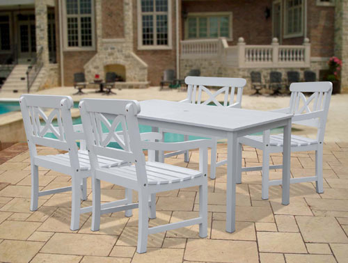 5-piece Wood Patio Dining Set In White - V1336set2