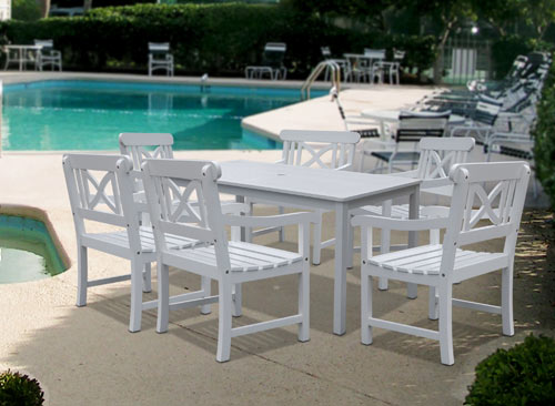 7-piece Wood Patio Dining Set In White - V1336set3