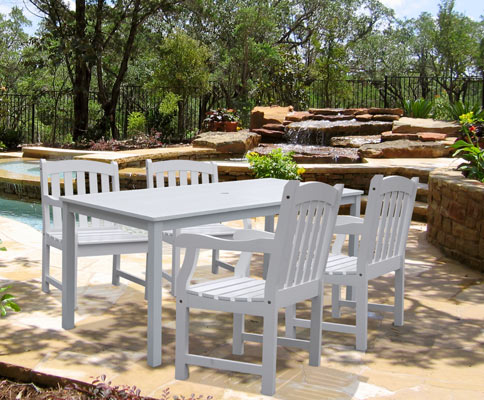 5-piece Wood Patio Dining Set In White - V1336set6