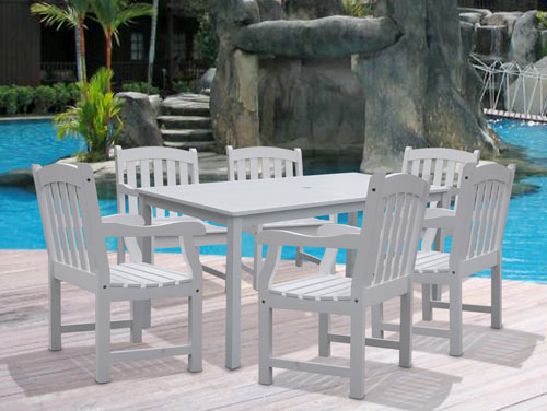 7-piece Wood Patio Dining Set In White - V1336set7