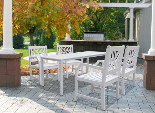 5-piece Wood Patio Dining Set In White - V1336set8