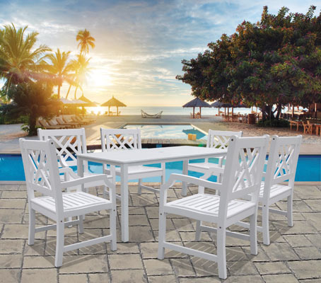 7-piece Wood Patio Dining Set In White - V1336set9