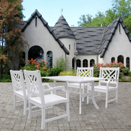 5-piece Wood Patio Dining Set In White - V1337set2